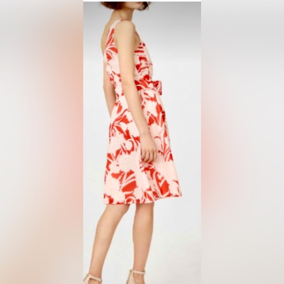 HP! Club Monaco Sleeveless Nahala Faux Wrap Floral Dress Red:Blush Offset Straps - Picture 5 of 9